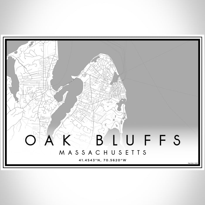 Oak Bluffs Massachusetts Map Print Landscape Orientation in Classic Style With Shaded Background