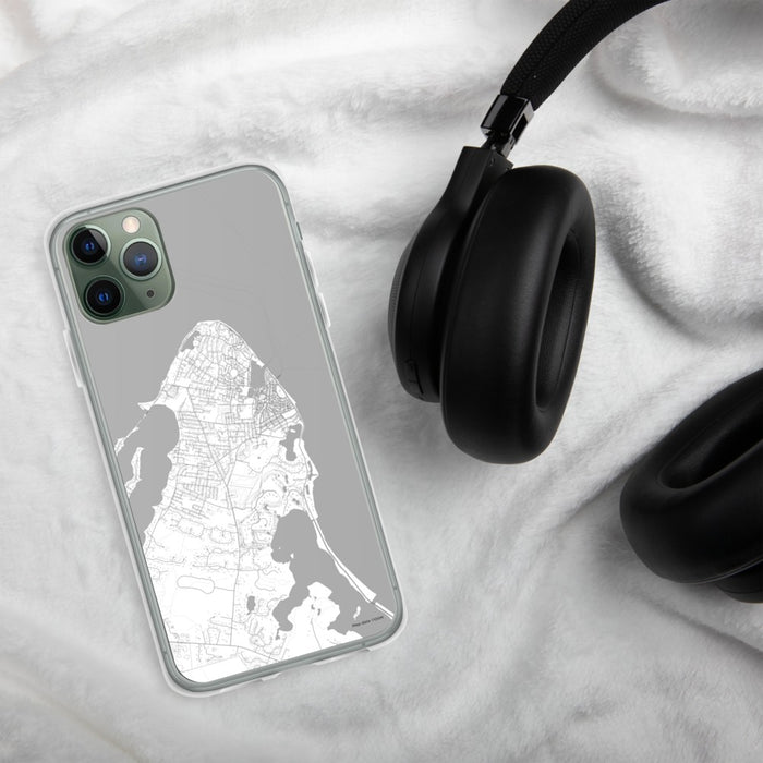 Custom Oak Bluffs Massachusetts Map Phone Case in Classic on Table with Black Headphones