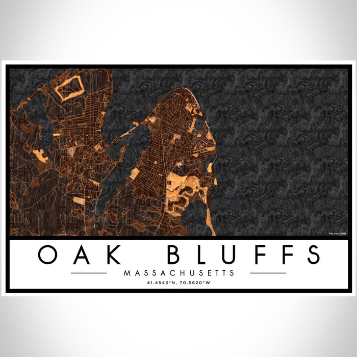 Oak Bluffs Massachusetts Map Print Landscape Orientation in Ember Style With Shaded Background