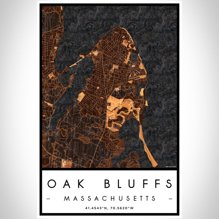 Oak Bluffs Massachusetts Map Print Portrait Orientation in Ember Style With Shaded Background