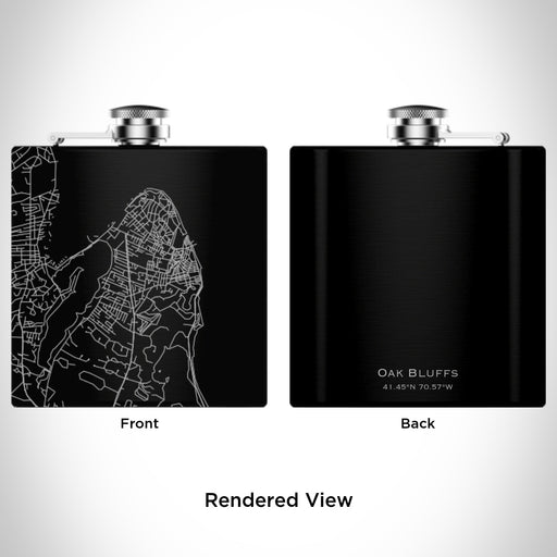 Rendered View of Oak Bluffs Massachusetts Map Engraving on 6oz Stainless Steel Flask in Black