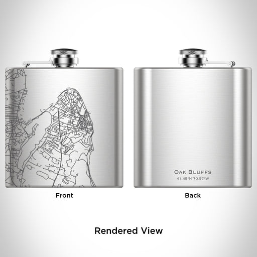 Rendered View of Oak Bluffs Massachusetts Map Engraving on 6oz Stainless Steel Flask