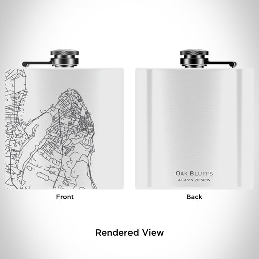 Rendered View of Oak Bluffs Massachusetts Map Engraving on 6oz Stainless Steel Flask in White
