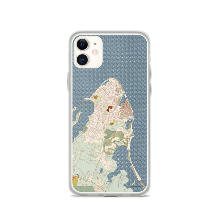 Custom iPhone 11 Oak Bluffs Massachusetts Map Phone Case in Woodblock