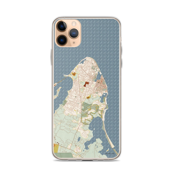 Custom iPhone 11 Pro Max Oak Bluffs Massachusetts Map Phone Case in Woodblock