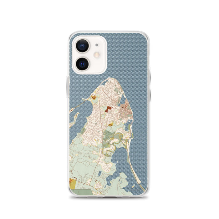 Custom iPhone 12 Oak Bluffs Massachusetts Map Phone Case in Woodblock