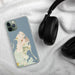 Custom Oak Bluffs Massachusetts Map Phone Case in Woodblock on Table with Black Headphones