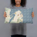 Person holding 20x12 Custom Oak Bluffs Massachusetts Map Throw Pillow in Woodblock