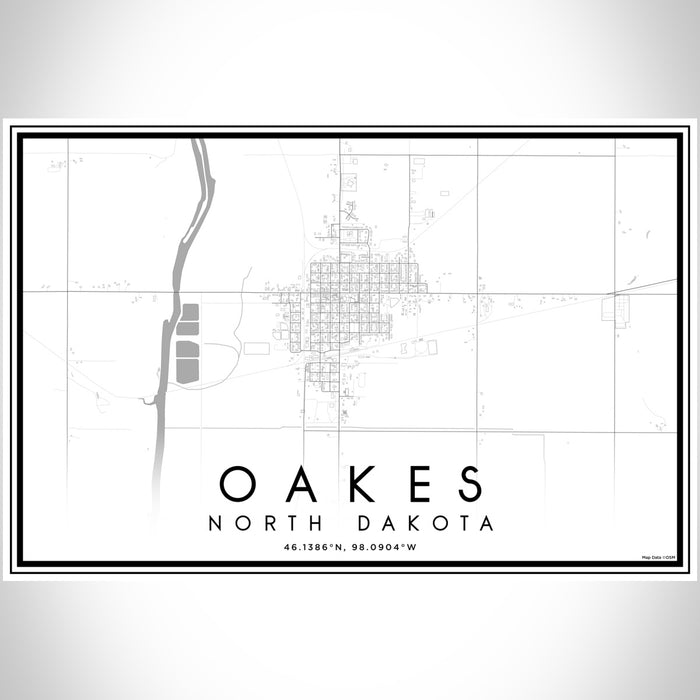 Oakes North Dakota Map Print Landscape Orientation in Classic Style With Shaded Background