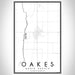 Oakes North Dakota Map Print Portrait Orientation in Classic Style With Shaded Background
