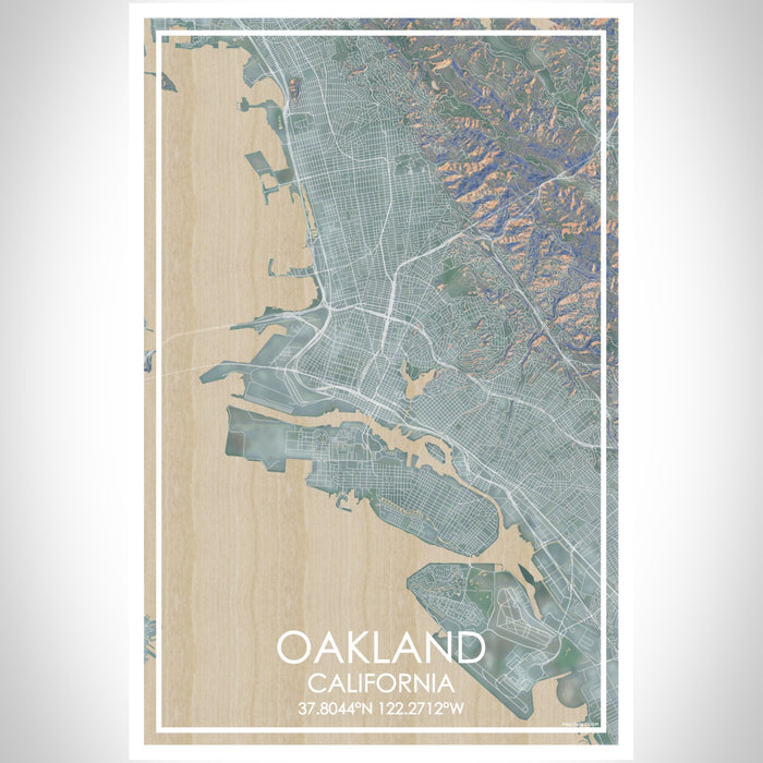 Oakland California Map Print Portrait Orientation in Afternoon Style With Shaded Background