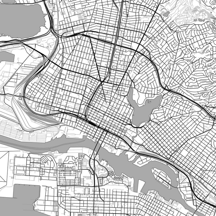 Oakland California Map Print in Classic Style Zoomed In Close Up Showing Details
