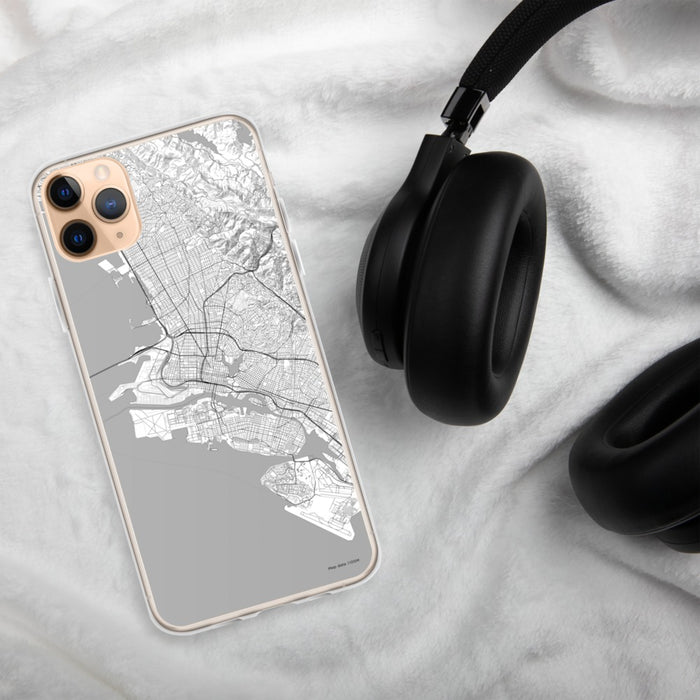 Custom Oakland California Map Phone Case in Classic on Table with Black Headphones