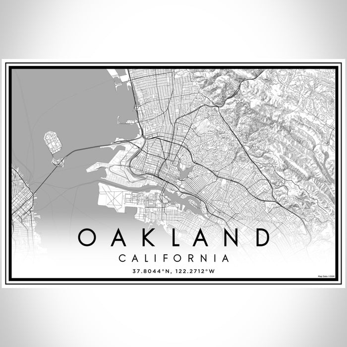 Oakland California Map Print Landscape Orientation in Classic Style With Shaded Background