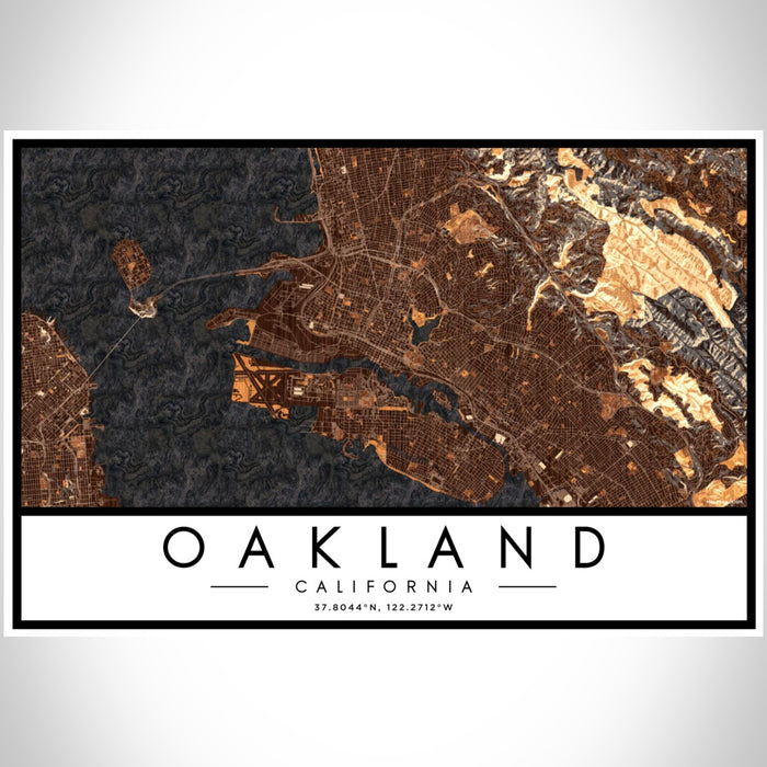 Oakland California Map Print Landscape Orientation in Ember Style With Shaded Background