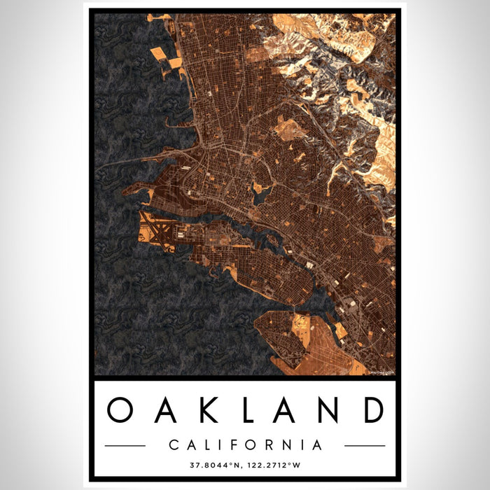 Oakland California Map Print Portrait Orientation in Ember Style With Shaded Background