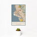 12x18 Oakland California Map Print Portrait Orientation in Woodblock Style With Small Cactus Plant in White Planter