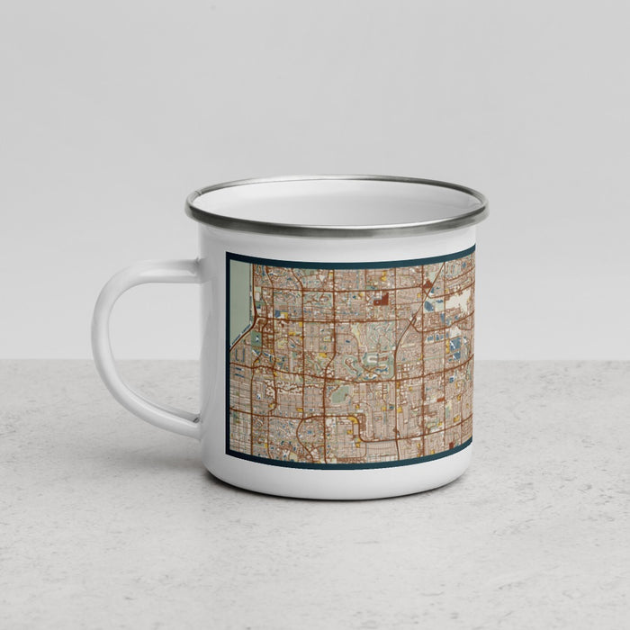 Left View Custom Oakland Park Florida Map Enamel Mug in Woodblock