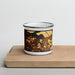 Front View Custom Oakley California Map Enamel Mug in Ember on Cutting Board