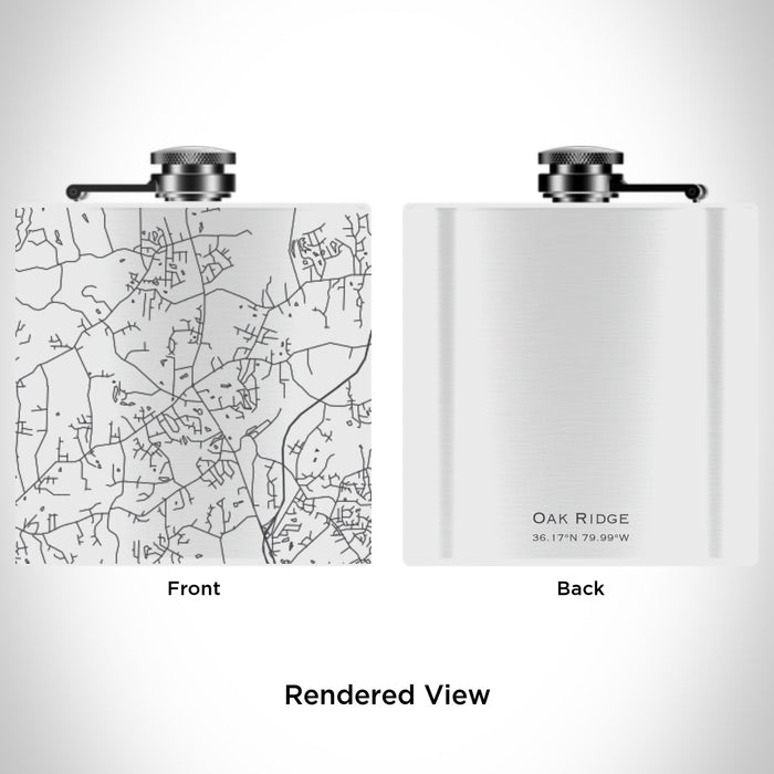 Rendered View of Oak Ridge North Carolina Map Engraving on 6oz Stainless Steel Flask in White