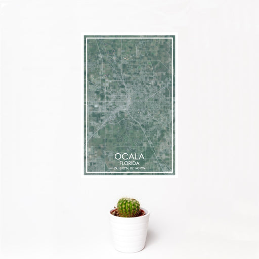 12x18 Ocala Florida Map Print Portrait Orientation in Afternoon Style With Small Cactus Plant in White Planter