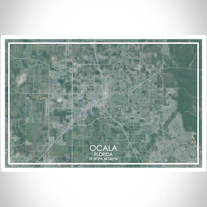 Ocala Florida Map Print Landscape Orientation in Afternoon Style With Shaded Background
