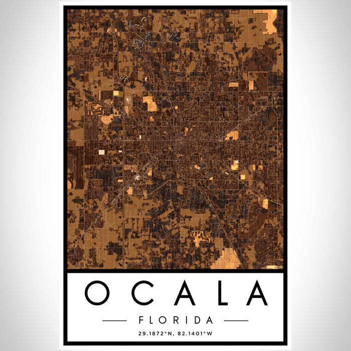 Ocala Florida Map Print Portrait Orientation in Ember Style With Shaded Background