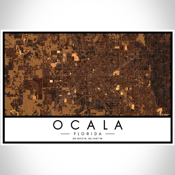 Ocala Florida Map Print Landscape Orientation in Ember Style With Shaded Background