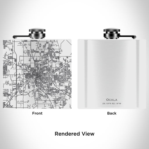 Rendered View of Ocala Florida Map Engraving on 6oz Stainless Steel Flask in White