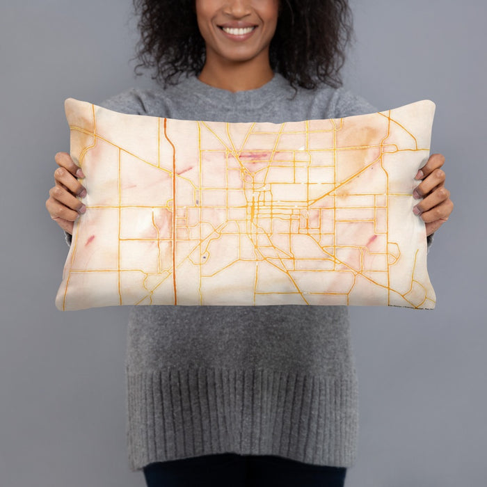 Person holding 20x12 Custom Ocala Florida Map Throw Pillow in Watercolor