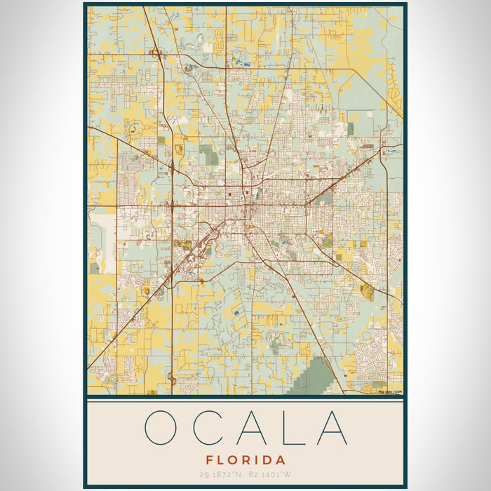 Ocala Florida Map Print Portrait Orientation in Woodblock Style With Shaded Background