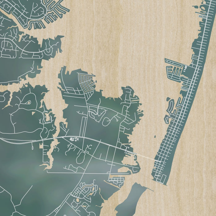 Ocean City Maryland Map Print in Afternoon Style Zoomed In Close Up Showing Details