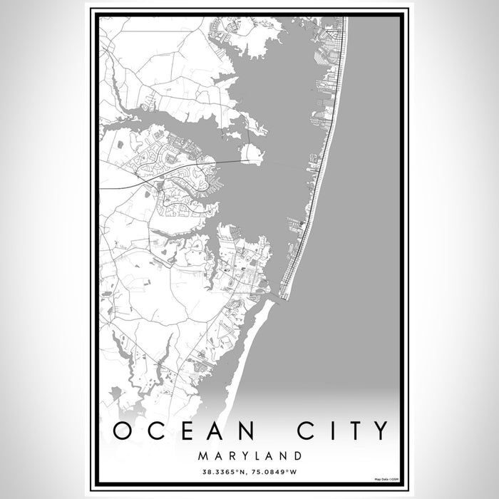 Ocean City Maryland Map Print Portrait Orientation in Classic Style With Shaded Background