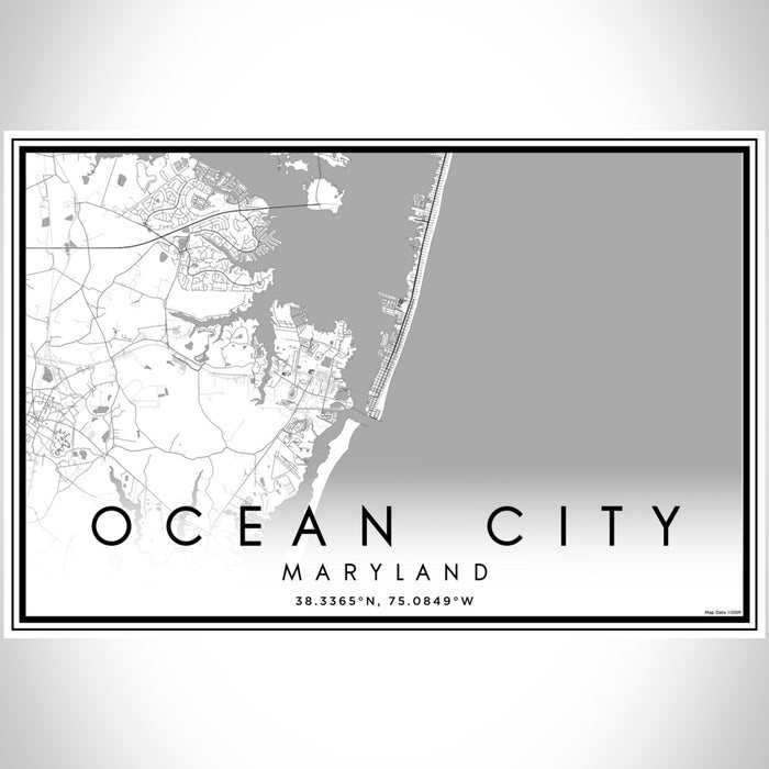 Ocean City Maryland Map Print Landscape Orientation in Classic Style With Shaded Background