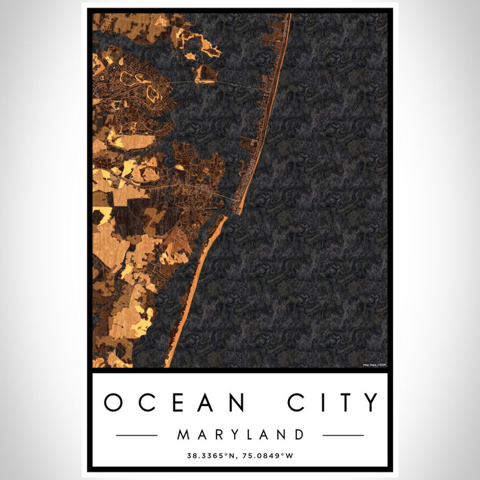 Ocean City Maryland Map Print Portrait Orientation in Ember Style With Shaded Background