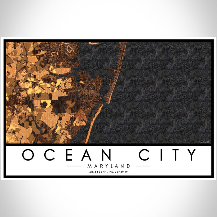 Ocean City Maryland Map Print Landscape Orientation in Ember Style With Shaded Background