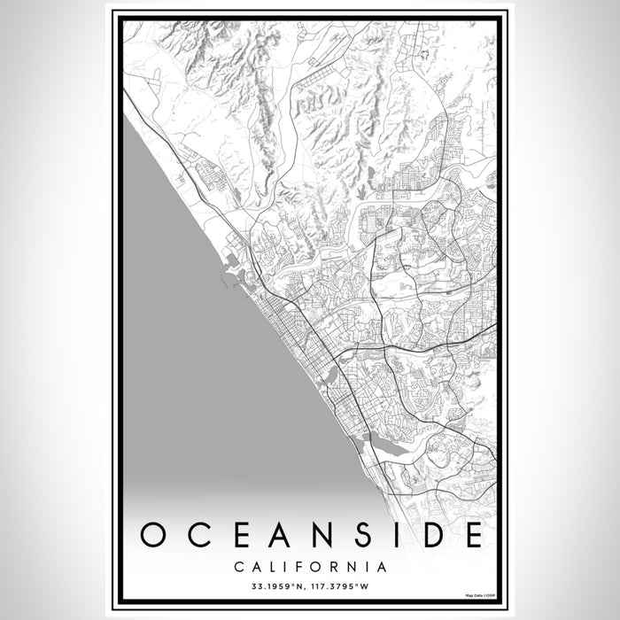 Oceanside California Map Print Portrait Orientation in Classic Style With Shaded Background