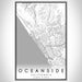 Oceanside California Map Print Portrait Orientation in Classic Style With Shaded Background