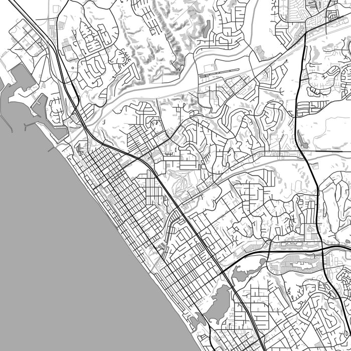 Oceanside California Map Print in Classic Style Zoomed In Close Up Showing Details