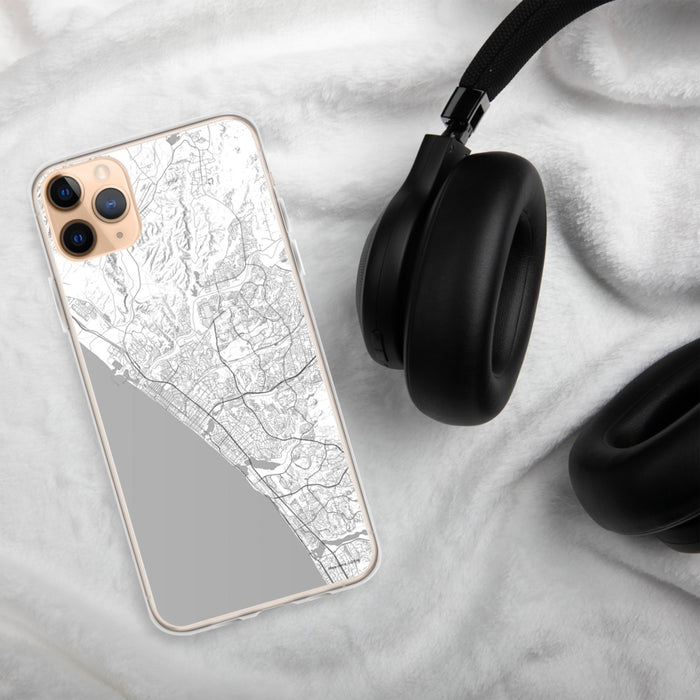 Custom Oceanside California Map Phone Case in Classic on Table with Black Headphones