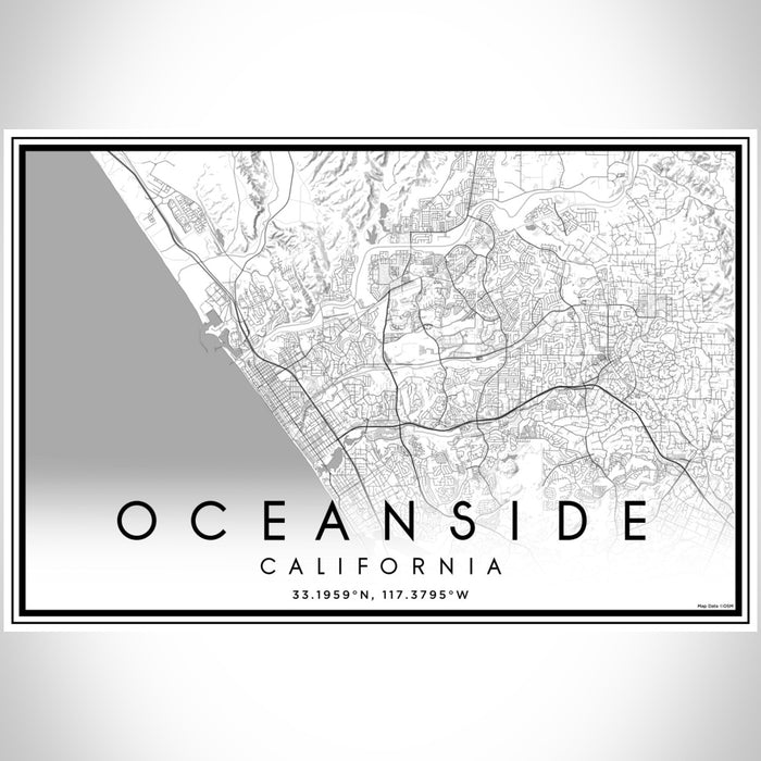 Oceanside California Map Print Landscape Orientation in Classic Style With Shaded Background