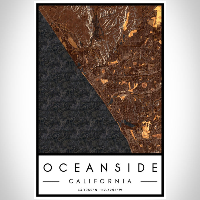 Oceanside California Map Print Portrait Orientation in Ember Style With Shaded Background
