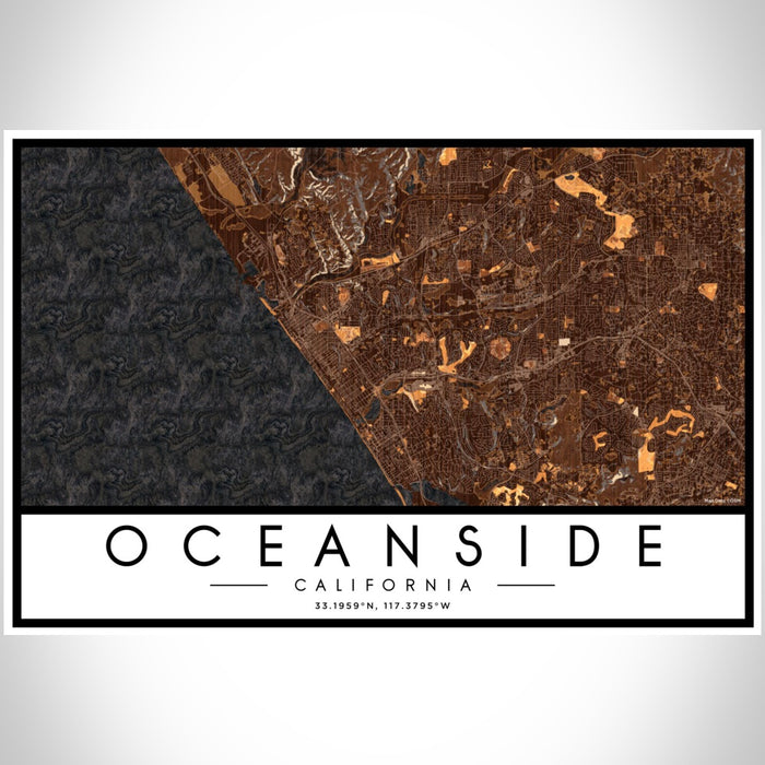 Oceanside California Map Print Landscape Orientation in Ember Style With Shaded Background
