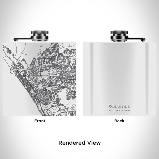 Rendered View of Oceanside California Map Engraving on 6oz Stainless Steel Flask in White