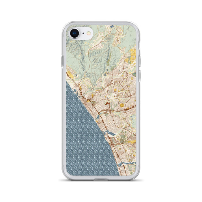 Custom Oceanside California Map iPhone SE Phone Case in Woodblock
