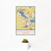 12x18 Oconomowoc Wisconsin Map Print Portrait Orientation in Woodblock Style With Small Cactus Plant in White Planter