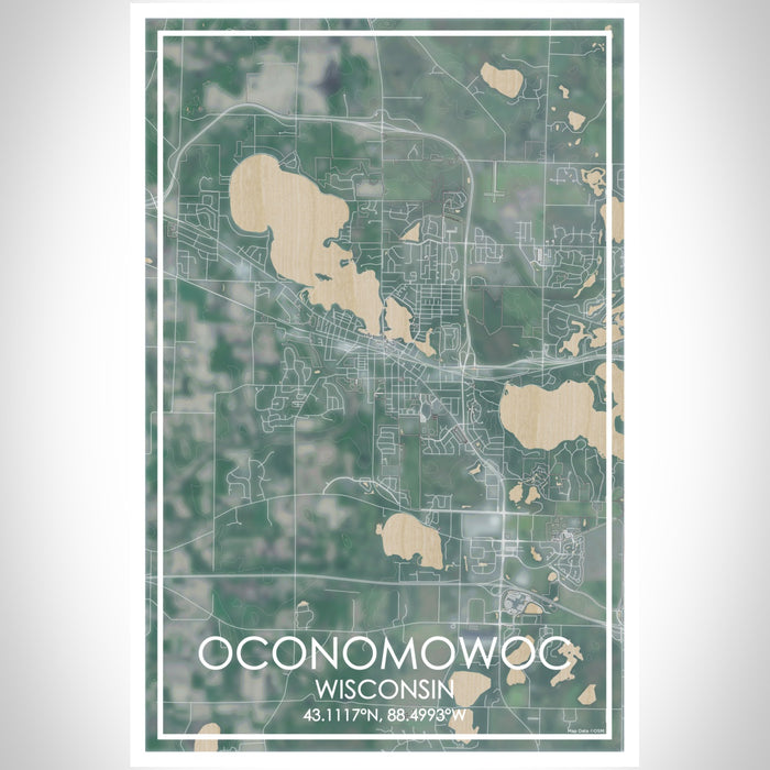 Oconomowoc Wisconsin Map Print Portrait Orientation in Afternoon Style With Shaded Background