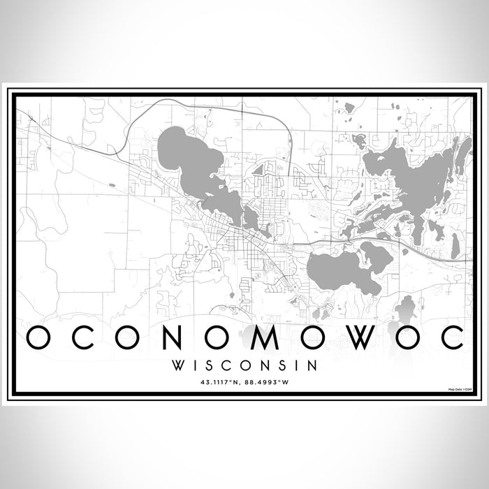 Oconomowoc Wisconsin Map Print Landscape Orientation in Classic Style With Shaded Background