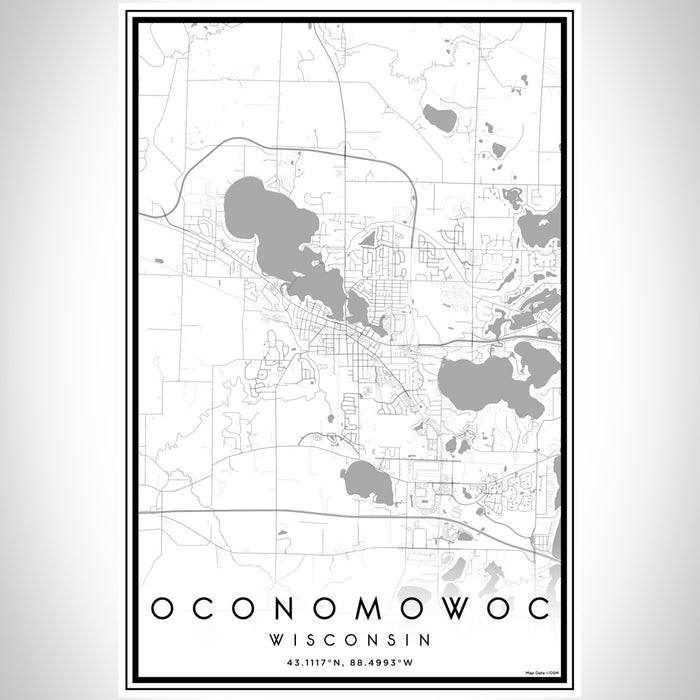 Oconomowoc Wisconsin Map Print Portrait Orientation in Classic Style With Shaded Background