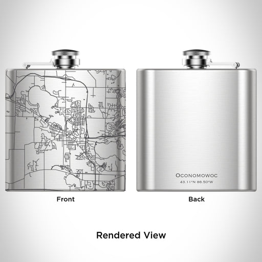 Rendered View of Oconomowoc Wisconsin Map Engraving on 6oz Stainless Steel Flask
